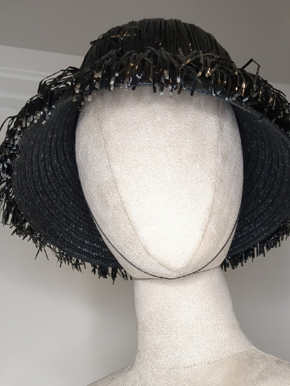 Vintage 50s Herbert Elster Black Straw Hat Summer Beach Made In Italy - Picture 5 of 13